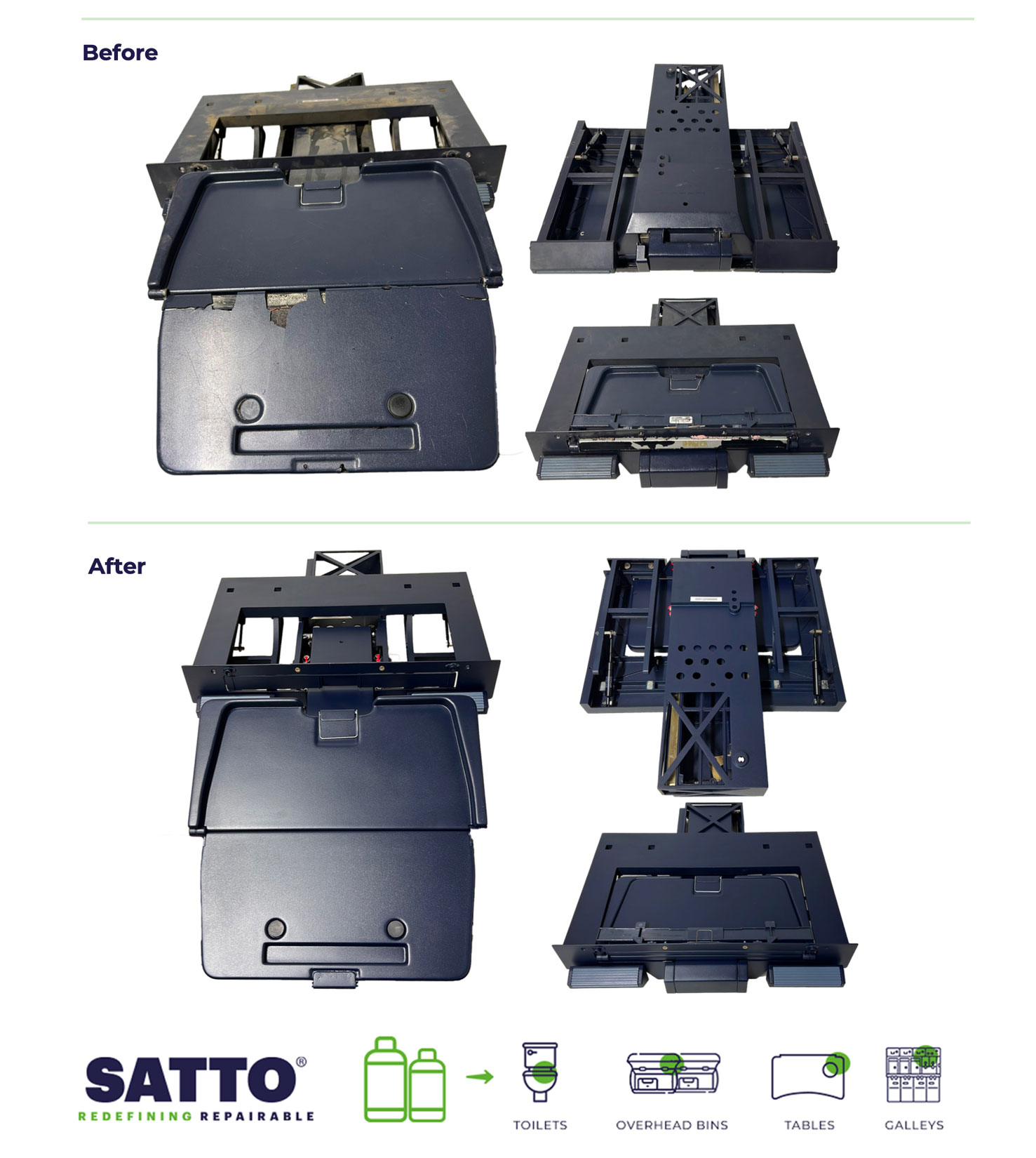 Before and after pilot assy by Cabinair Services and Satto plastics repair